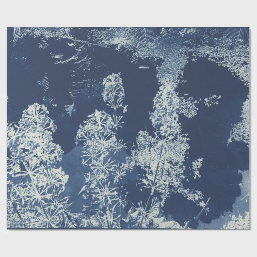 Hedendaagse Blauwe Bloemen Cyanotype Fotografie Cadeaupapier (Vlak)