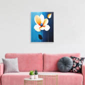 Hedendaagse blauwe en Oranje bloemenkunst Canvas Afdruk (Insitu (Woonkamer))