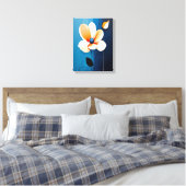 Hedendaagse blauwe en Oranje bloemenkunst Canvas Afdruk (Insitu (Slaapkamer))