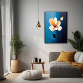 Hedendaagse blauwe en Oranje bloemenkunst Perfect Poster