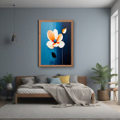 Hedendaagse blauwe en Oranje bloemenkunst Poster