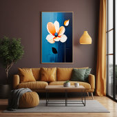 Hedendaagse blauwe en Oranje bloemenkunst Poster