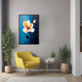 Hedendaagse blauwe en Oranje bloemenkunst Poster