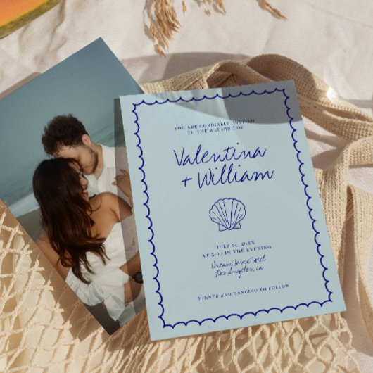 Hedendaagse blauwe mediterrane schelp-huwelijksuit kaart