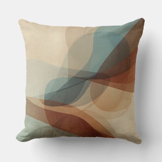 Hedendaagse Blauwe Roestige Bruine Beige Abstracte Kussen (Voorkant)