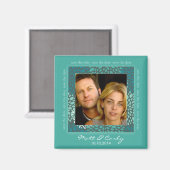 Hedendaagse bloemblaadjes Turqoise Save Date Magne Magneet (Voorkant / Achterkant)