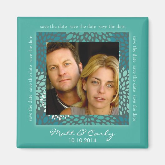 Hedendaagse bloemblaadjes Turqoise Save Date Magne Magneet (Voorkant)