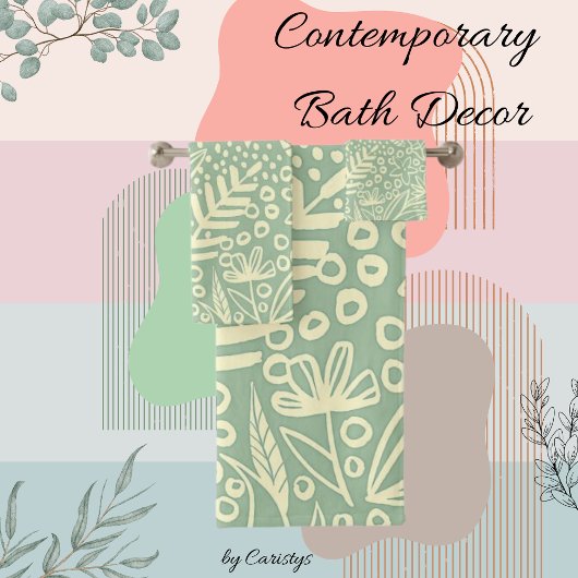 Hedendaagse bloemen groen bad handdoek