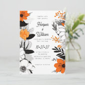 Hedendaagse bloemen zwart, wit, oranje bruiloft kaart (Staand voorkant)