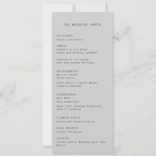 Hedendaagse bloemenbruiloft programma (Achterkant)