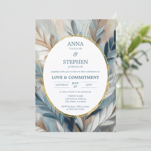 Hedendaagse Blue Elegance Commitment Ceremony Kaart (Staand voorkant)
