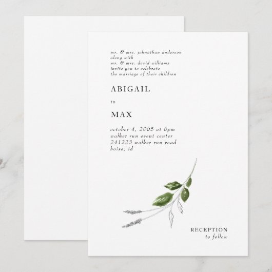 Hedendaagse botanische bruiloft van beide ouders kaart (Voorkant / Achterkant)