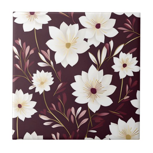 Hedendaagse Bourgogne Floral Botanical Tegeltje (Voorkant)