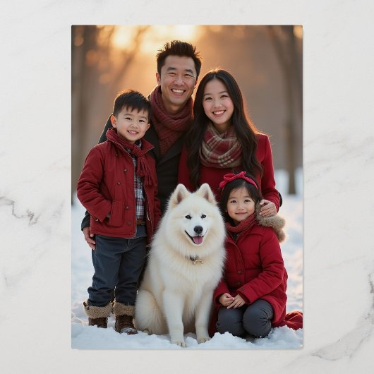 Hedendaagse Bow Blue Christmas Foto Folie Kaart (Achterkant)