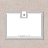 Hedendaagse briefpapier met monogram en grijze ran notitiekaartje