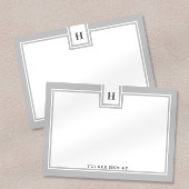 Hedendaagse briefpapier met monogram en grijze ran notitiekaartje