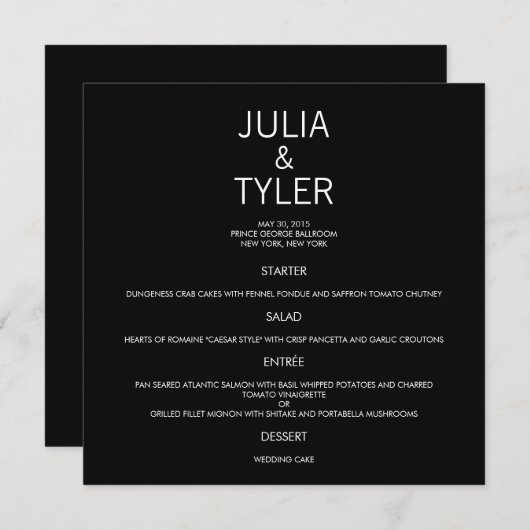 Hedendaagse bruiloft menu Kaart (Voorkant / Achterkant)