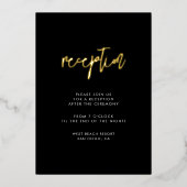 Hedendaagse bruiloftsreceptie zwart en goud folie uitnodiging (Voorkant)