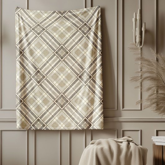 Hedendaagse bruine ivoren bedding subtiele patrone fleece deken