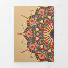 Hedendaagse bruine perzik Mandala bruiloft Drieluik Uitnodiging