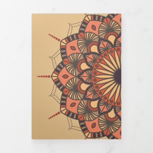 Hedendaagse bruine perzik Mandala bruiloft Drieluik Uitnodiging (Cover)