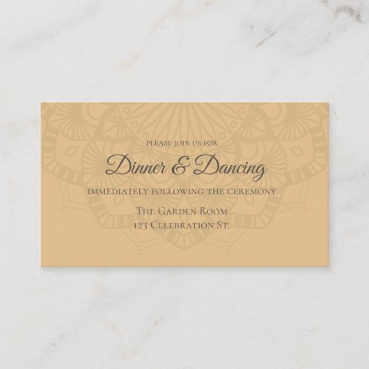 Hedendaagse bruine perzik mandala receptie informatiekaartje (Voorkant)