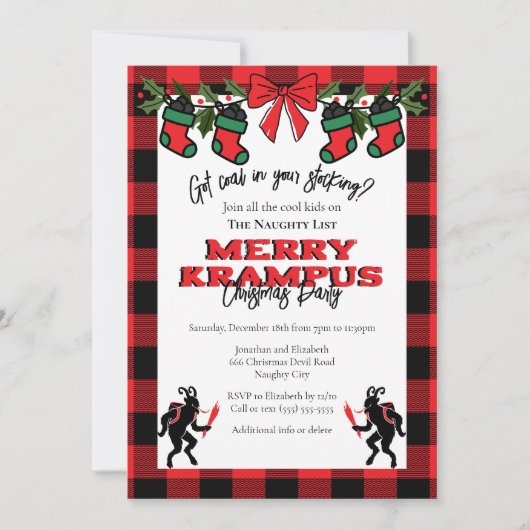 Hedendaagse Buffalo Plaid Kerst Krampus Kerstfeest Kaart (Voorkant)