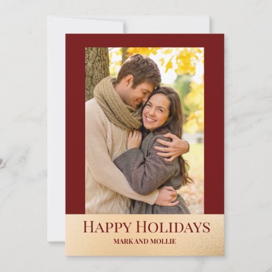 Hedendaagse Burgundy Gouden Prettige Feestdagen Fo Feestdagenkaart (Voorkant)