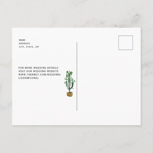 Hedendaagse Cactus Monogram Zwarte Bewaar Onze Dat Aankondigingskaart (Achterkant)