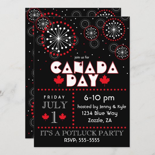 Hedendaagse Canada Dag Vuurwerk Party Kaart (Voorkant / Achterkant)