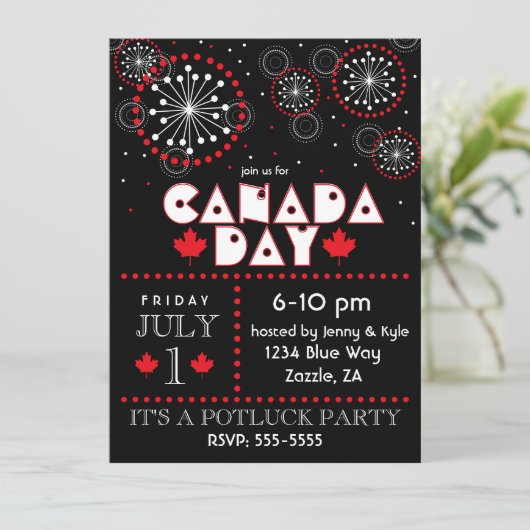 Hedendaagse Canada Dag Vuurwerk Party Kaart (Staand voorkant)