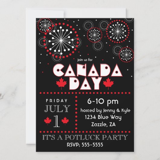 Hedendaagse Canada Dag Vuurwerk Party Kaart (Voorkant)
