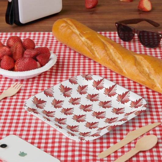 Hedendaagse Canadese esdoornblad patroon ID1071 Papieren Bordje (Picknick)