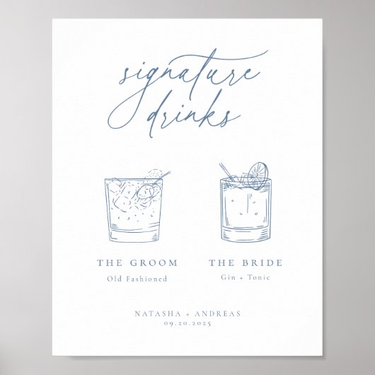 Hedendaagse Chic Minimalist Blue Signature Drinken Poster (Voorkant)