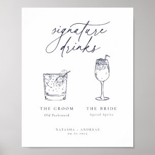 Hedendaagse Chic Minimalist Navy Signature Drinken Poster