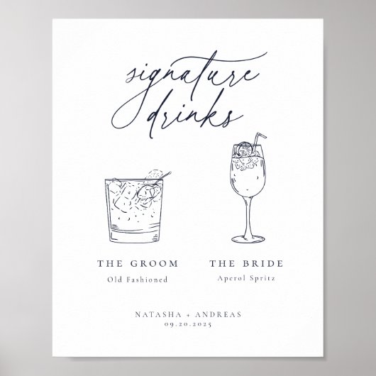 Hedendaagse Chic Minimalist Navy Signature Drinken Poster (Voorkant)