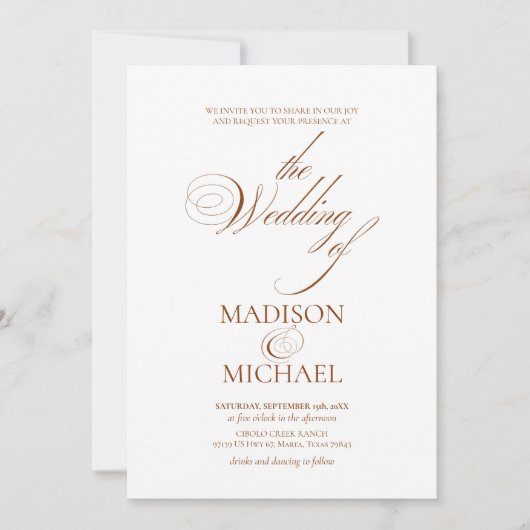 Hedendaagse chique Boho bruine herfst bruiloft Kaart (Voorkant)