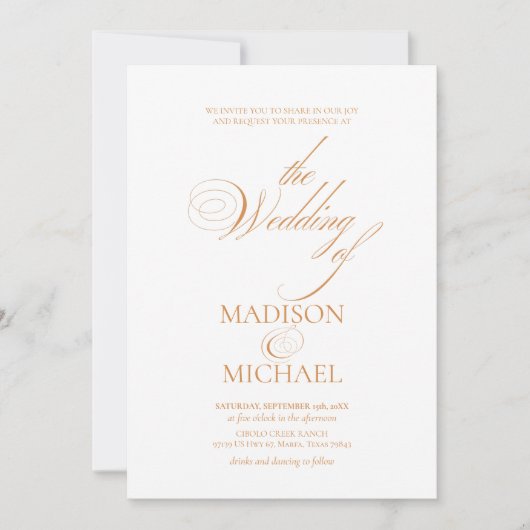 Hedendaagse chique Boho Sinaasappel herfst bruilof Kaart (Voorkant)