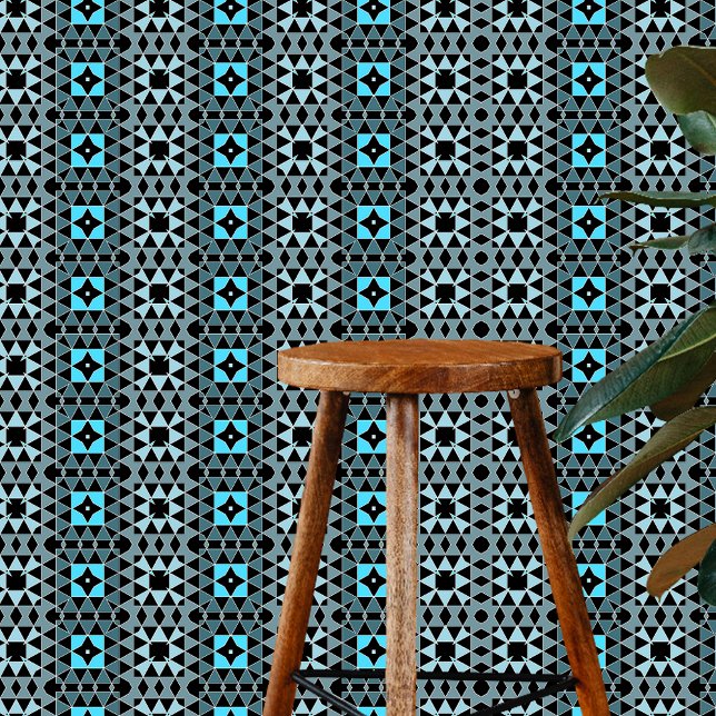 Hedendaagse chique zwart grijs turquoise geometris behang (Creator heeft geüpload)