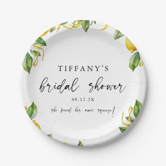 Hedendaagse Citrus Citroen Bruidsdouche Papieren Bordje (Voorkant)