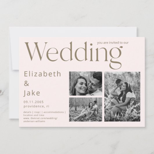 Hedendaagse Collage B/W Foto Blush II Bruiloft Kaart (Voorkant)