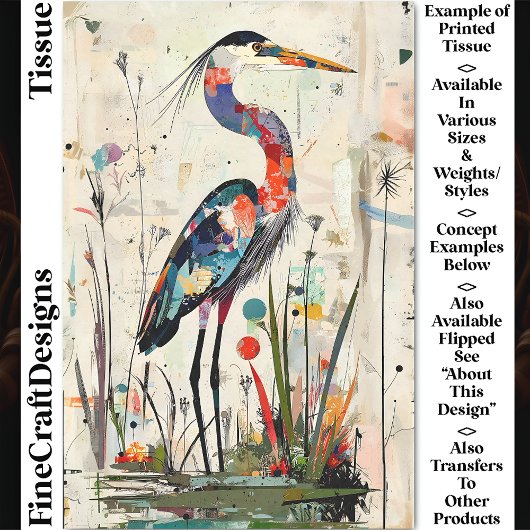 Hedendaagse Collage Paper Heron BU9R Decoupage Tissuepapier