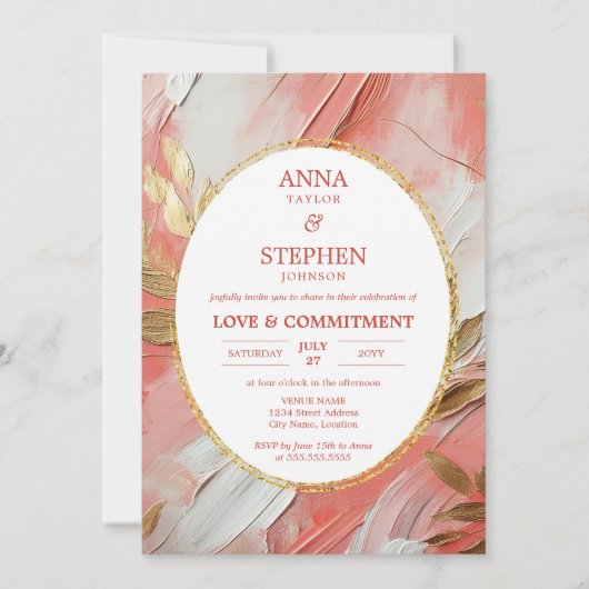 Hedendaagse Coral Elegance Commitment Ceremonie Kaart (Voorkant)