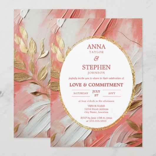Hedendaagse Coral Elegance Commitment Ceremonie Kaart (Voorkant / Achterkant)