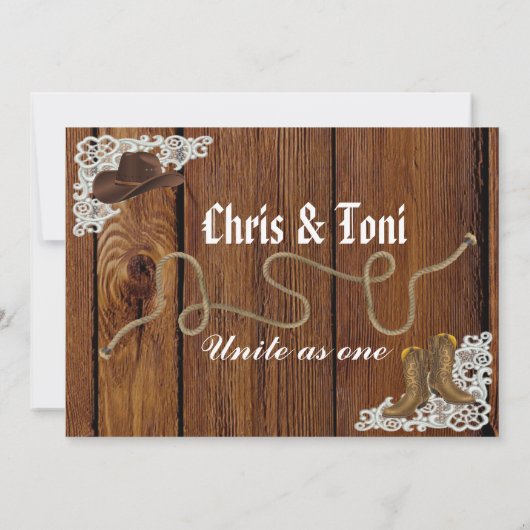 Hedendaagse Country Boots & Lace Wedding Uitnodigi Kaart (Achterkant)