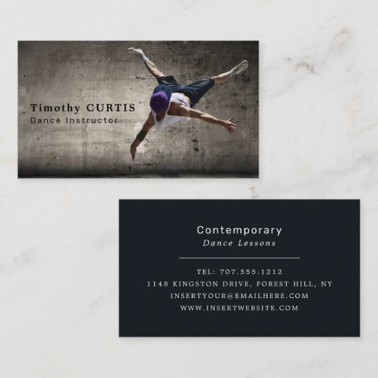 Hedendaagse danser, dansinstructeur visitekaartje (Voorkant / Achterkant)