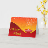 Hedendaagse Diwali Dipa met Sparkly Stars Kaart (Gele Bloem)