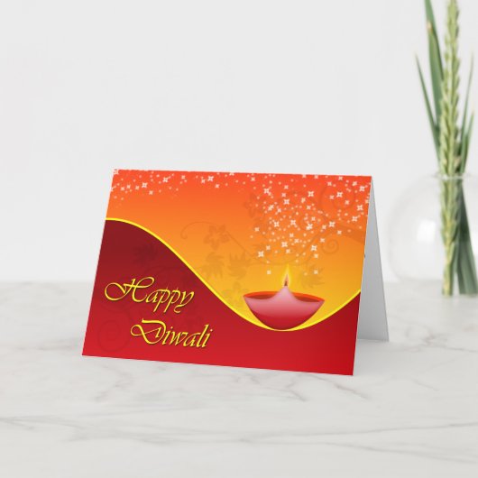 Hedendaagse Diwali Dipa met Sparkly Stars Kaart (Voorkant)
