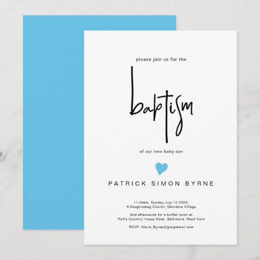 Hedendaagse doop Tiny Blue Heart Baby Boy Kaart (Voorkant / Achterkant)