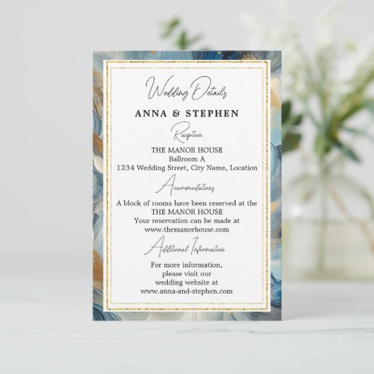 Hedendaagse Elegantie: Blauw Wit Goud Details Informatiekaartje (Staand voorkant)